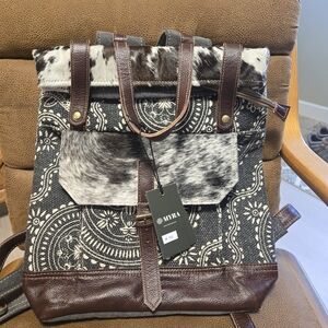 Myra Bag Cowhide and Patterned Backpack - Black and Brown